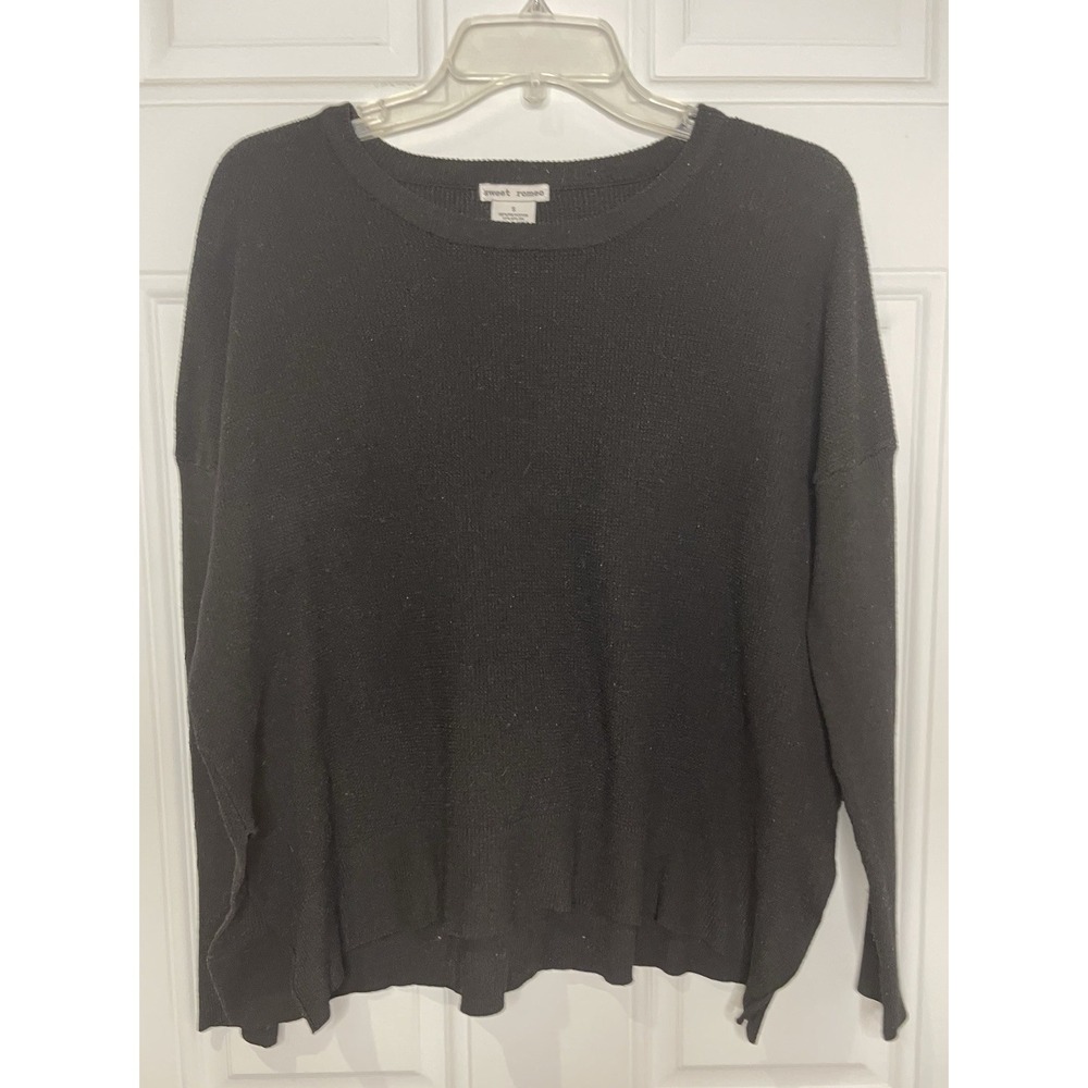 Sweet Romeo Women's Small Black Sweater Side Slits Drop Shoulder Basic